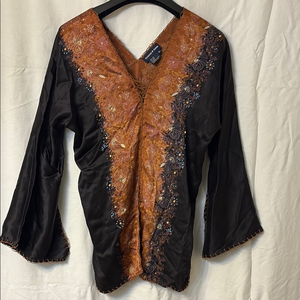 Tristan Black and Orange Embroidered Blouse